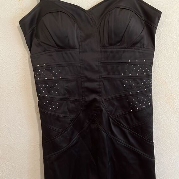 XOXO Black Satin Corset Party Dress with Stud and Rhinestones Accents Size 7/8 - Picture 5 of 10